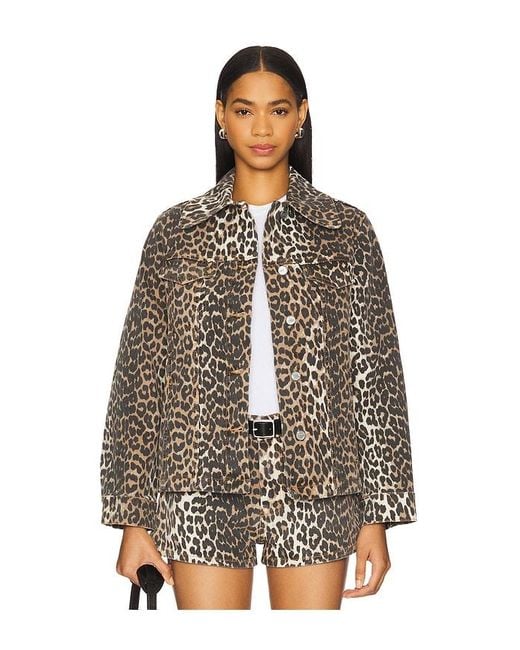 Ganni Brown Print Denim Jacket