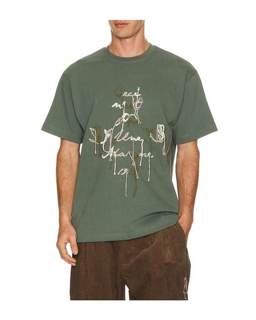 Pas Une Marque Green Hand Stitched Embroidery Ceci Tee for men