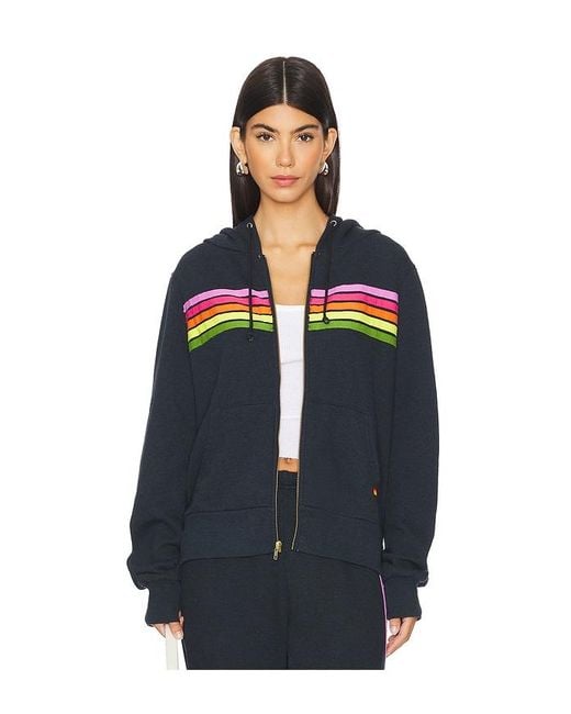 Aviator Nation Blue 5 Stripe Zip Up Hoodie