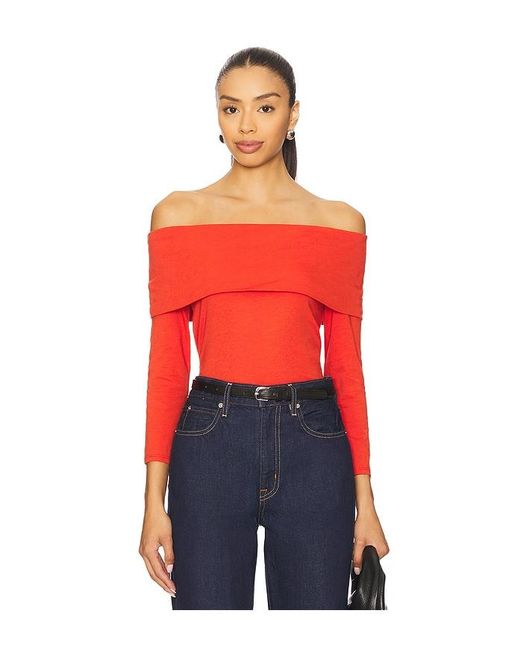 Nation Los Angeles Red Alexi Off The Shoulder T-Shirt