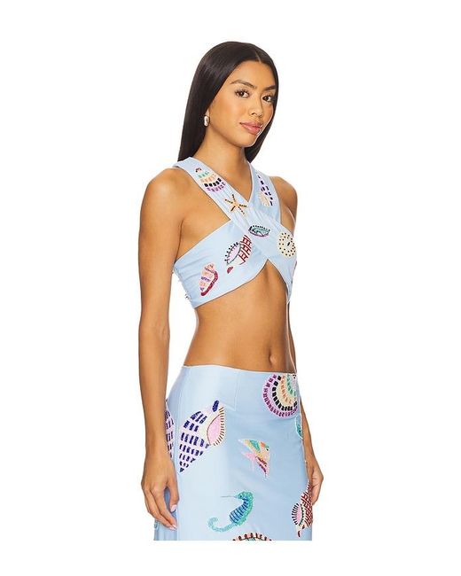 Oceanus Blue Kshell Hand Beaded Top