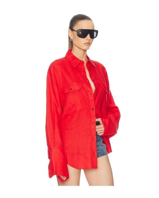 Helsa Red Washed Linen Shirt