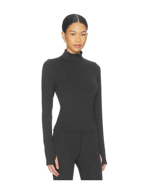 Splits59 Black Stevie Active Rib Half Zip Waist Length Top