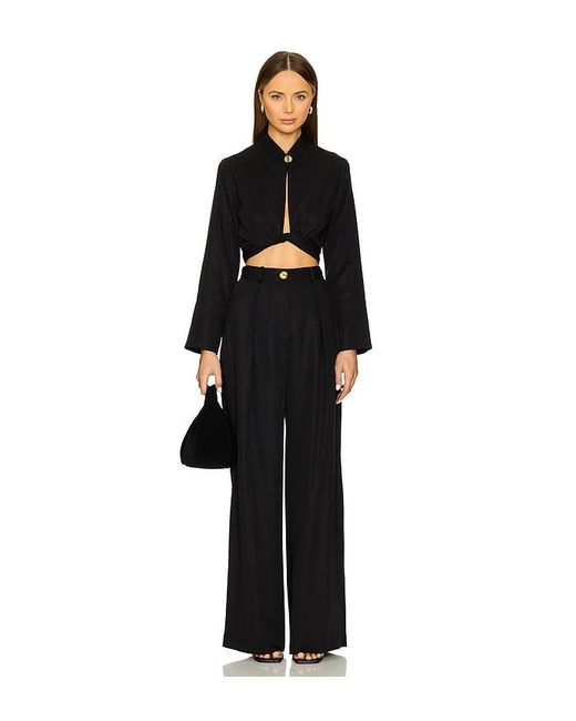 Matthew Bruch Black Collared Long Sleeve Wrap Top