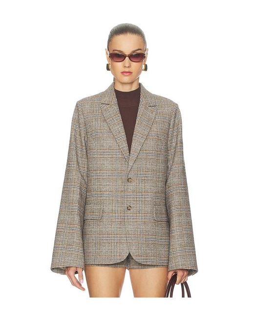 GUIZIO Brown Oversized Tartan Blazer