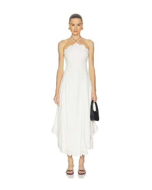Jonathan Simkhai White Gillian Embroidered Linen Midi Dress