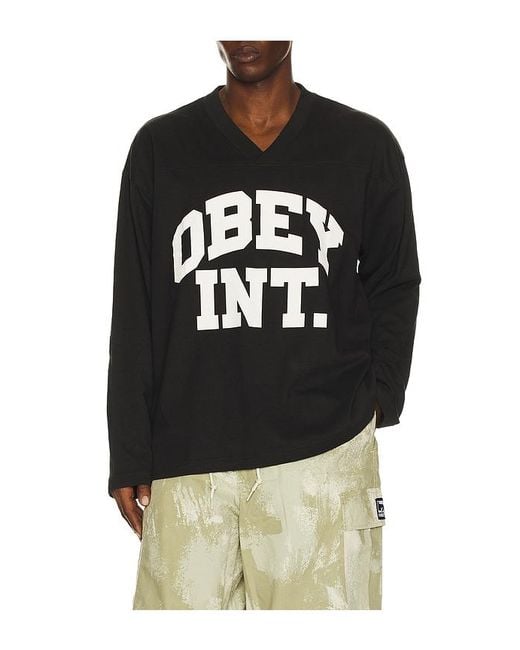 Obey Black Long Sleeve Football Jersey for men