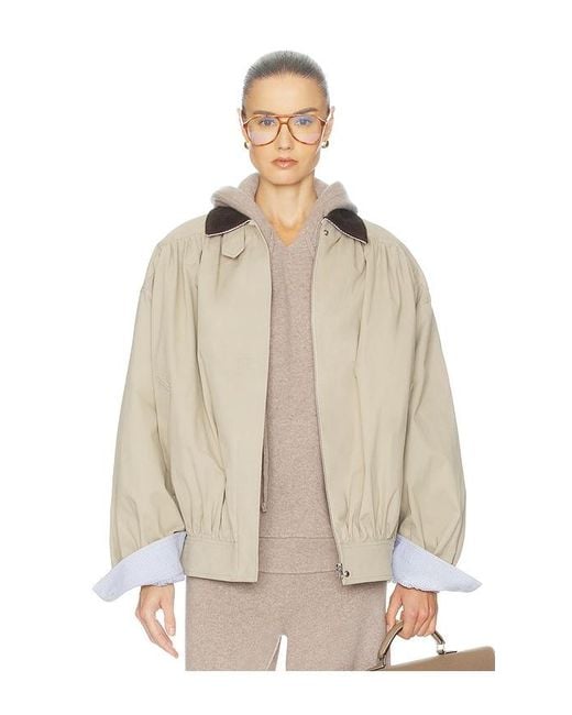 Helsa Natural The Shirred Bomber Jacket With Corduroy Collar