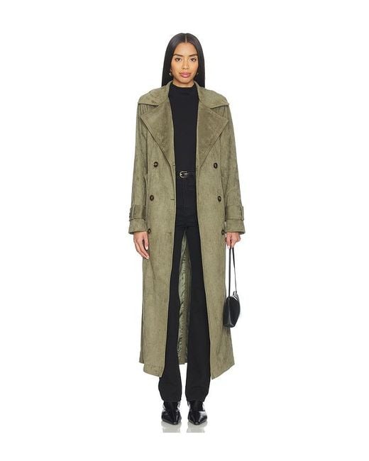 SNDY'S Green Sutton Faux Suede Trench Coat