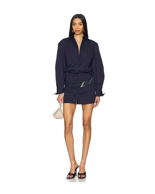 The Attico Blue Long Sleeve Shirt Mini Dress