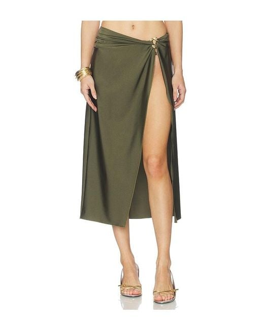 Jonathan Simkhai Green Kora Wrap Midi Skirt