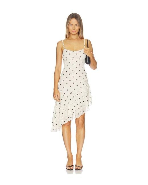 With Harper Lu White Asymmetrical Frill Midi Dress