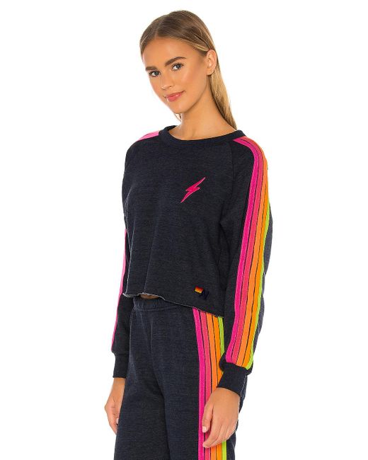 Aviator Nation Cotton Bolt Cropped Classic Crewneck in Heather Navy Neon (Blue) - Lyst