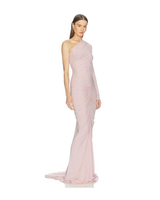 Atlein Pink One Sleeve Ruched Gown