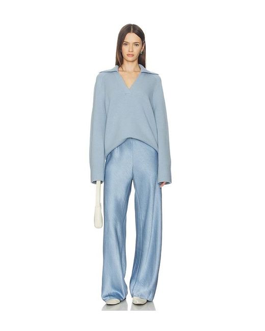 Vince Blue High Waist Fluid Satin Bias Pant