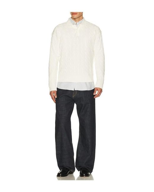 Polo Ralph Lauren White Long Sleeve Garment Dyed Cable Knit Polo Sweater Relaxed Fit for men