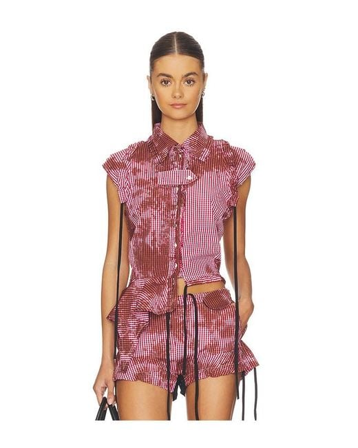 OTTOLINGER Red Picnic Ruched Ruffle Blouse