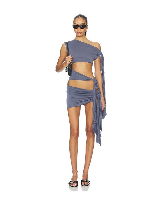 Jaded London Cupro Knotted Mini Dress in Blue