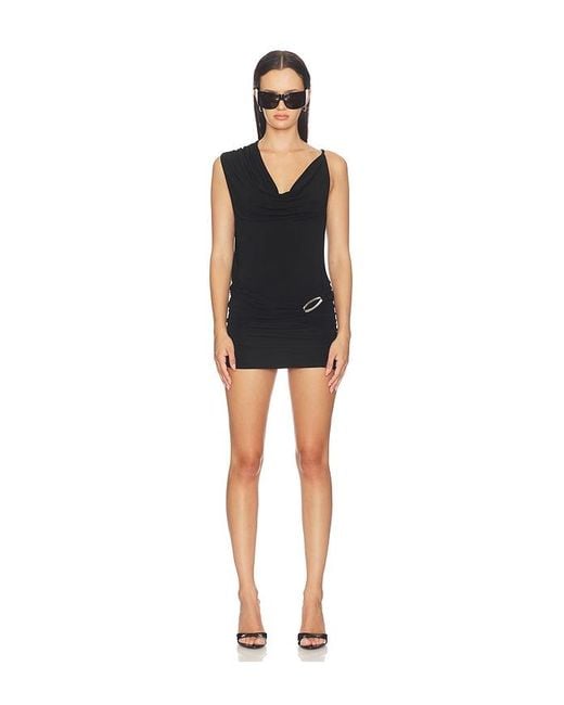 HAELO Black Asymmetric Cowl Mini Dress