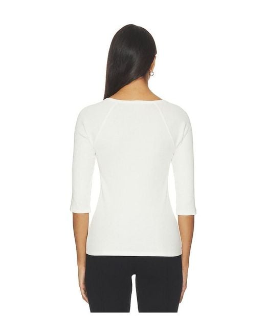 Bobi White Vneck Elbow Sleeved Tee