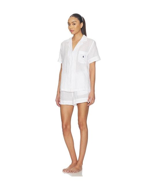 Polo Ralph Lauren Intimates Short Sleeve Linen Short Set in White | Lyst