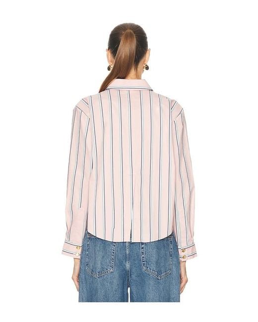 L'Agence Blue Cosette Crop Hi Low Shirt