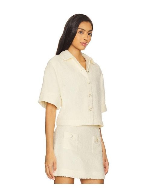 Jonathan Simkhai Natural Khloe Short Sleeve Button Down Top