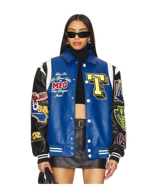 True Religion Blue Color Block Puffer Bomber Jacket