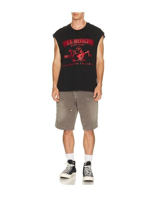 True Religion Red Cut Off Logo Tee for men