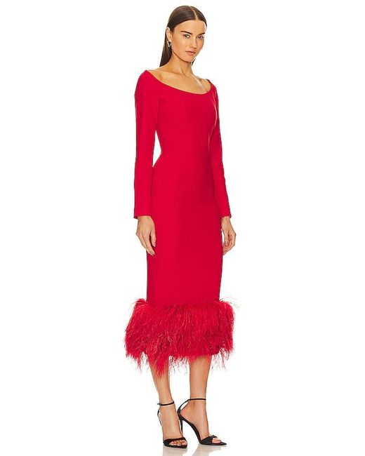 Rasario Red Feather Midi Dress