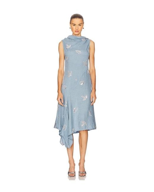 Marques'Almeida Blue Linen Cowl Neck Dress