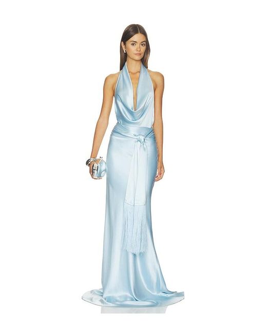SAU LEE Blue Sabina Satin Gown