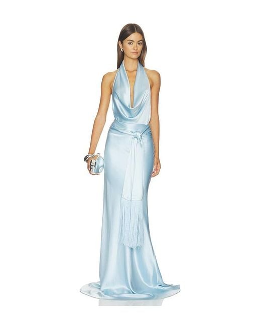 SAU LEE Blue Sabina Satin Gown