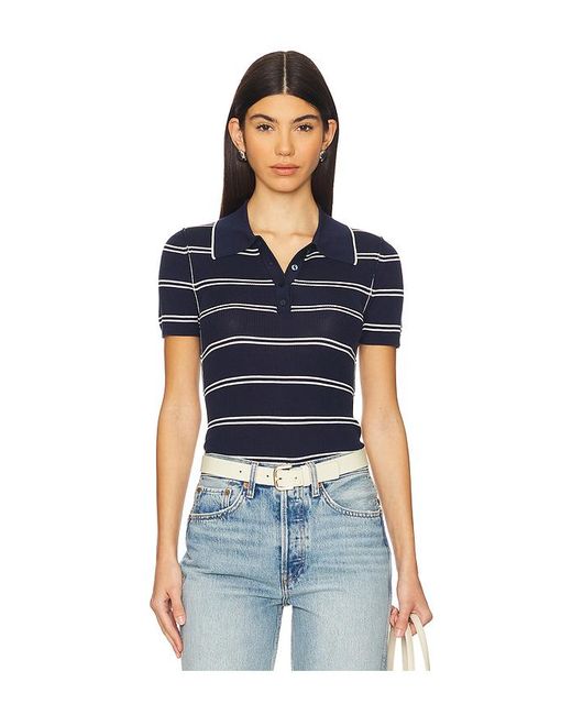 Jonathan Simkhai Blue Matty Short Sleeve Polo