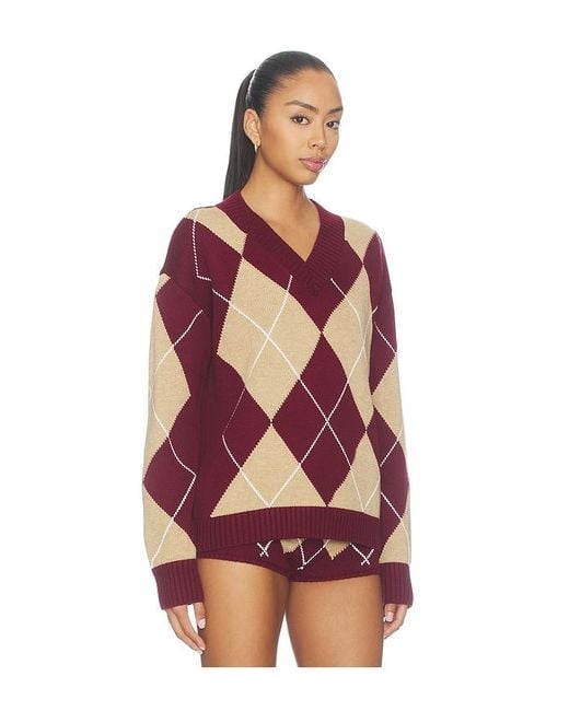 Lovers + Friends Red Lunaria Argyle Sweater
