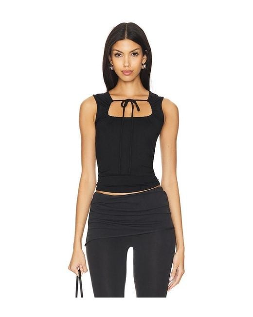 geel Black Modal Drawstring Neck Top