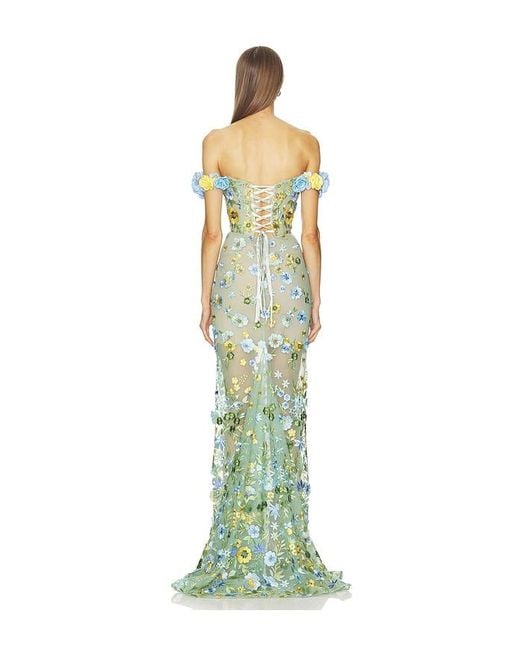 Bronx and Banco White Portofino Floral Jasmine Off The Shoulder Gown