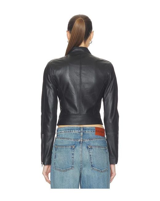 GRLFRND Blue Danica Leather Racer Jacket