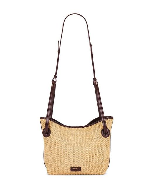 VERAFIED White Leather-Trimmed Raffia Bucket Bag