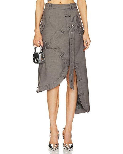 ROKH Gray Asymmetric Belted Skirt