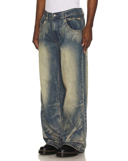 Jaded London Blue Wing Print Studded Lowrise Colossus Jeans for men