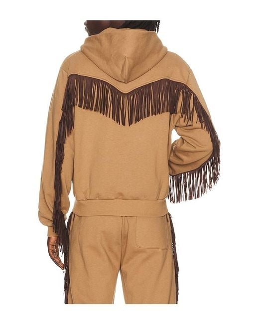 Austin Post Brown Fringed Full Zip Hoodie for men