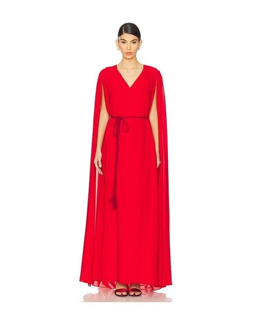 Alice + Olivia Red Zenaida Maxi Cape Gown