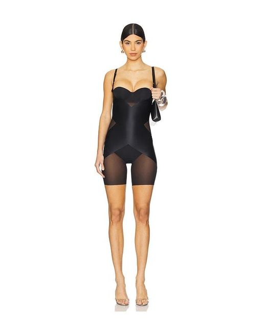 Spanx Black Open Bust Midthigh Bodysuit