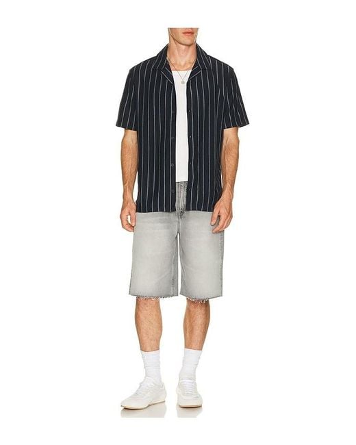 Vince Black Striped Terry Short Sleeve Cabana Shirt for men