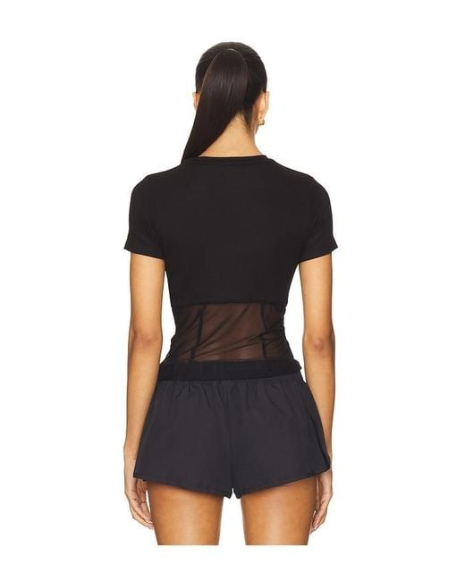 Michael Lauren Black Ember Rib Mesh Corset Tee