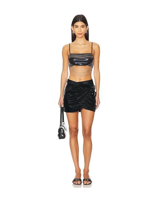 WeWoreWhat Black Faux Patent Leather Wrap Skirt