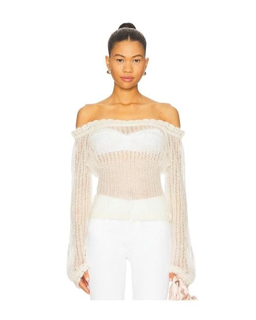 Mirror Palais White Mohair Knit Pullover