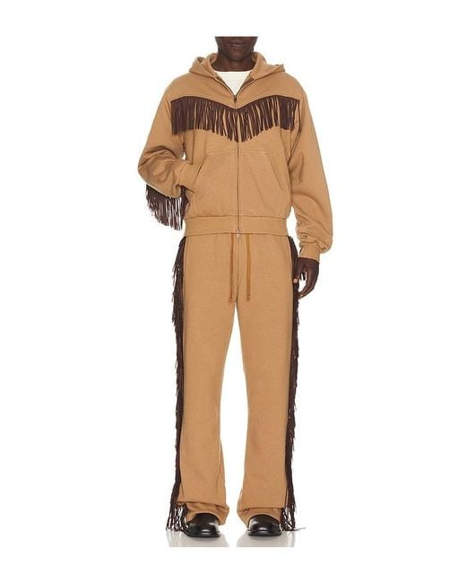 Austin Post Brown Fringed Full Zip Hoodie for men