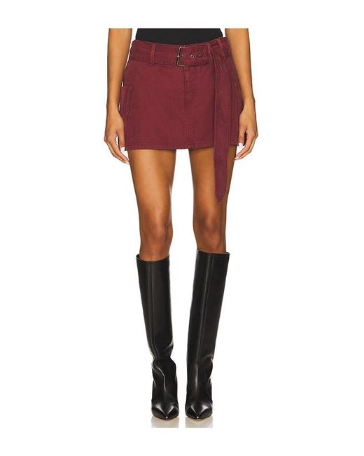 AFRM Red The Chippy Belted Micro Mini Skirt
